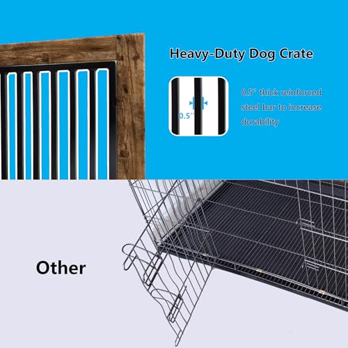 Rustic Brown Heavy Duty Furniture Dog Crate, Wood and Metal Kennel Cage, Pet House End Table with Drawer and Pull-Out Design, Dog Home for Indoor use, Medium Size - Image 6