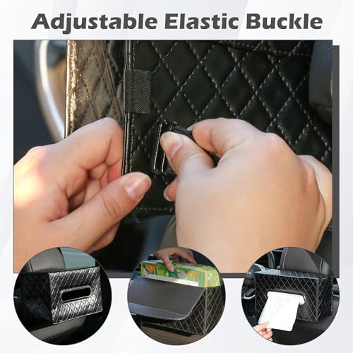 Qirc Taschentuchbox zum Aufhängen an der Kopfstütze im Auto, Taschentuchbox mit magnetischer Klappabdeckung, PU-Leder-Serviettenboxen, Organizer, große Taschentuchbox, Aufbewahrung im Auto, passend