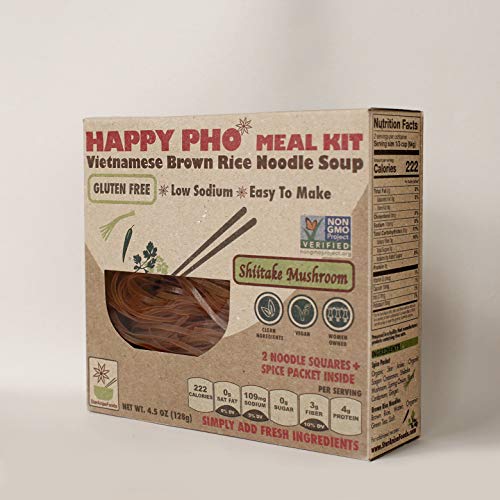 Vegan Gluten Free Happy Pho Meal Kit Shiitake Mushroom - 2 Servings, 4.5 Oz. Per Box, Case of 6 Boxes, Meal Kits, Pho Noodles Vietnamese, Rice Noodles, Vegan