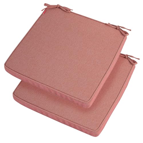 IN4 Care Patio Chair Cushion 18"x18"x2.5" for Patio Furniture, 2 Pack, Indoor/Outdoor Waterproof Square Corner Seat Cushion with Ties, Chair Pads for Garden Dining Office Sofa-Light Coral Red