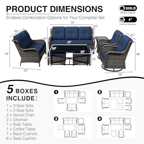 Image of Joyside 8 Piece Wicker Patio Furniture Set, Outdoor Swivel Rocker Patio Chairs with High Back, Deep Seating, Wide Armrest, Thickened Cushions, Outdoor Furniture for Deck, Porch Use