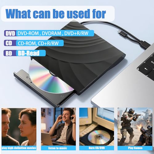 External Blu-ray Drives DVD/CD Burner For Laptop USB 3.0 Portable BD CD DVD Reader Writer Player 3D Optical Drive Disc Duplicators Compatible with Laptop Desktop PC Windows Mac Pro MacBook Linux