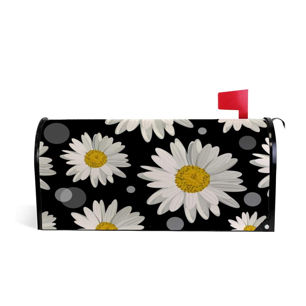 My Little Nest White Daisies and Dots Magnetic Mailbox Cover Welcome Home Decor for Standard Size 20.7"x 18.05" Post Box Cover Wrap Garden Outdoor Decoration