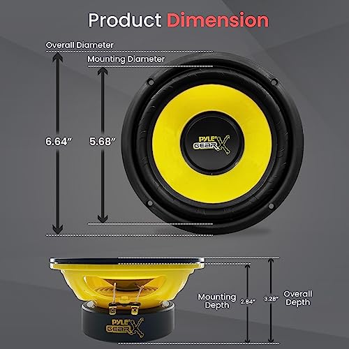 Pyle 6.5 Inch Mid Bass Woofer Sound Speaker System - Pro Loud Range Audio 300 Watt Peak Power w/ 4 Ohm Impedance and 60-20KHz Frequency Response for Car Component Stereo PLG64,black and yellow