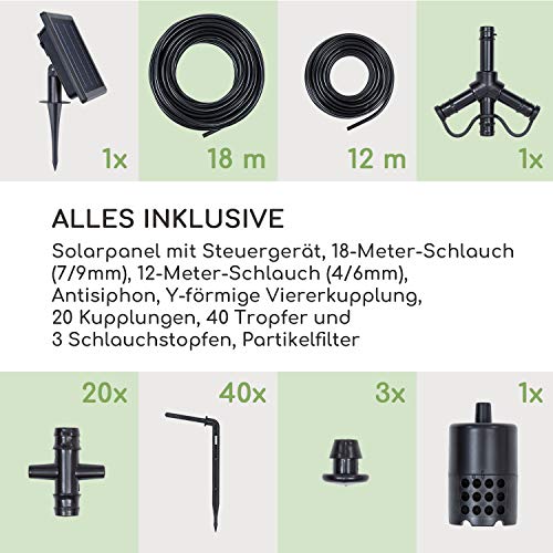 Blumfeldt Greenkeeper Solar Bewässerungssystem, inkl. Solarpanel, Batterie: 1.500 mAh, umweltfreundlich, für bis zu 40 Pflanzen, Partikelfilter, Fließgeschwindigkeit: 2 l/min, einfache Installation