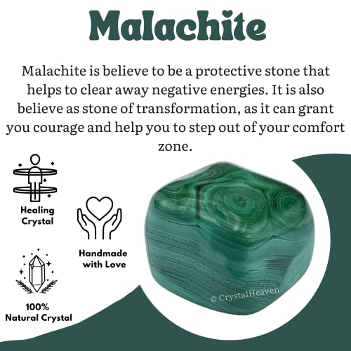 Image of Crystal Heaven Certified Malachite Healing Tumbled Stone,Natural Polished Crystals For Diy Crafts,Manifestation,Meditation,Pooja Feng Shui And Reiki Healing(30 Grams)
