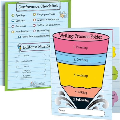 Really Good Stuff Writing Process Tri-Fold 3-Pocket Student Folders. 9.5' x 12' - Set of 12 - Bulk...