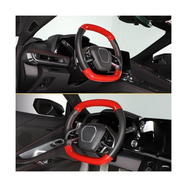Car Steering Wheel Cover Compatible with Corvette C8 Stingray 2020 2021 2022 2023, Segmented Anti-Skid Steering Wheel Protector Interior Accessories (Sports red) - Image 8