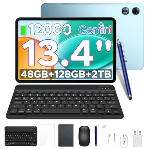 P13 Tablet 13 Inch Android 16 Tablet with Gemini AI 48GB+128GB/TF 2TB 12000mAh 120Hz Gaming Tablet 1920x1200 Octa Core Android Tablets 8+13MP Widevine L Tablet with Keyboard Stylus & Mouse