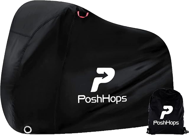 Posh Hops Bike Cover Waterproof for 1 or 2 Bikes - Ideal Bicycle Cover, Waterproof, Heavy Duty, Dustproof, Rain Protection, Safety Lock Holes for bike Cover storage outdoor with Storage Bag