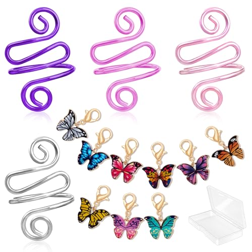 Image of HUISUYTON 4Pcs Handmade Crochet Tension Ring, Adjustable Crochet Tension Ring for Finger, Metal Open Yarn Guide Crocheting Loop Ring, Gifts for Crocheters Knitters Mother Grandma