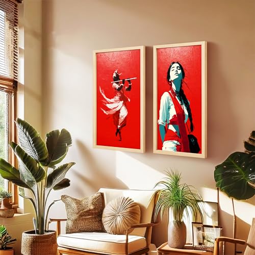 Image of NoWorries Traditional Wall Art Frames Set of 2 | Indian Art Wall Decor, Krishna Flute and Traditional Woman Painting, HD Printed Framed Posters for Living Room, Bedroom, Office and Home Decoration (Frame Size-10x19inch)