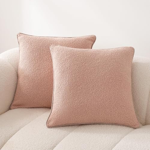 Image of Amazon Basics Boucle Throw Pillow Covers for Couch, Living Room, Home Decor with Hidden Zipper, Pink, 18x18in, Pack of 2