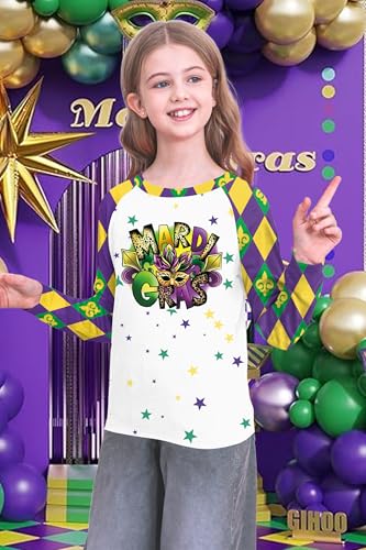 Image of Mardi Gras Shirt for Kids: Toddler Boys Girls Mardi Gras Long Sleeve Happy Carnival Outfits Mask Graphic Tee 4-12 Years
