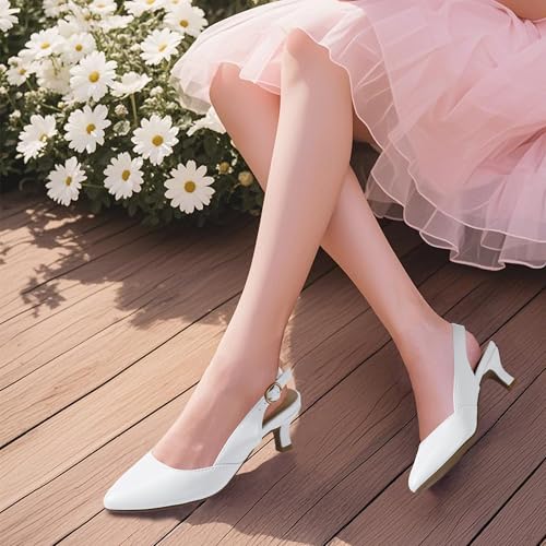 Image of PANDANINJIA Girls Dress Shoes Kitten Heels Sandals Closed Pointed Toe Slingback Flower Girl Little Big Kid Wedding Party School Pumps Shoes