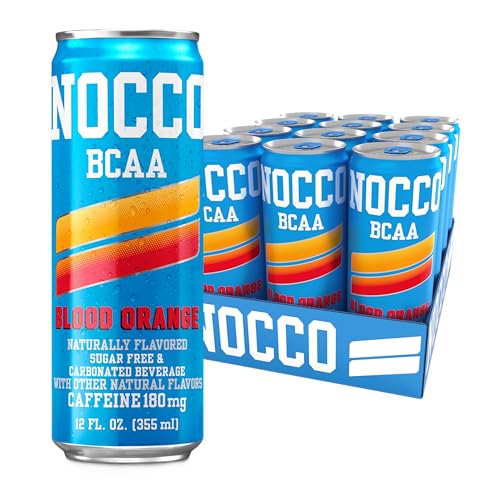 NOCCO Zero Sugar Energy Drink, Blood Orange - 12 Fl Oz (Pack of 12) - 180mg Caffeine, Sugar Free, BCAAs - Branched Chain Amino Acids, Carbonated & Low Cal, B Vitamins, Grab & Go Performance Beverage