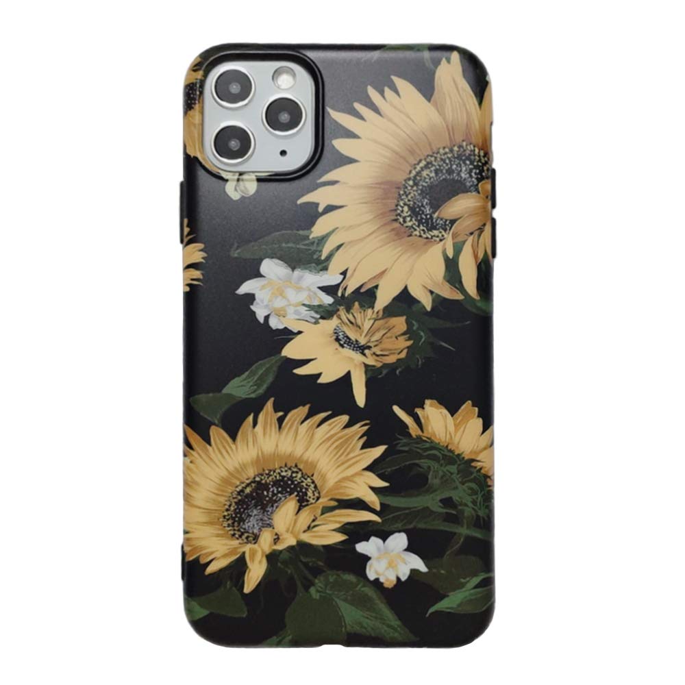 MADINCN Compatible with iPhone 11 Pro Soft Floral Case, 3D Sunflower Pattern Black Shell Design, Rugged Slim fit Shock-Absorbing Soft Rubber TPU Skin Cover Case for Apple iPhone 11 Pro 5.8 Inch