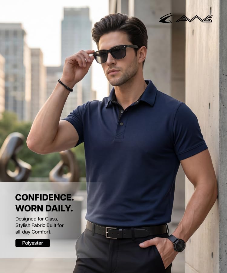 Image of AWG ALL WEATHER GEAR Men's Golfer Polo T-Shirt, Dri-Fit Quick Dry Moisture-Wicking Stretch Fabric, Regular Fit Half Sleeve Solid Collar Tee for Golf, Gym, Running, Office and Casual Wear
