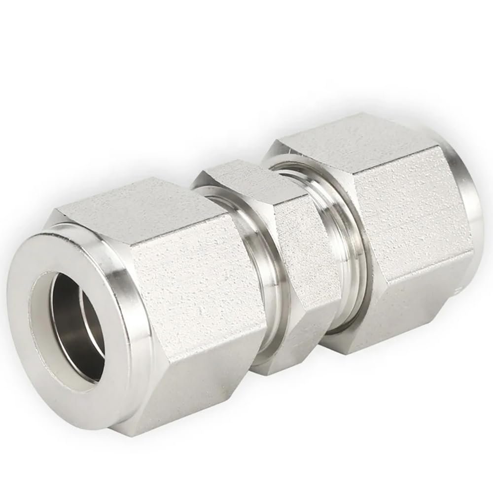 Conector De Tubería De Acero Inoxidable 316 Con Cabeza Hexagonal, Unión Recta De Doble Virola Con Tuerca Plateada for Agua Y Aire Medio(16 mm LOK)