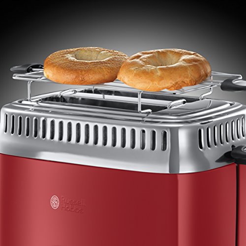 Russell Hobbs Grille Pain [Design Vintage Premium] Retro Rouge (Ultra Rapide, 3 Fonctions annulation, décongélation et réchauffage, Réchauffe Viennoiserie, Range Cordon) Toaster 21680-56