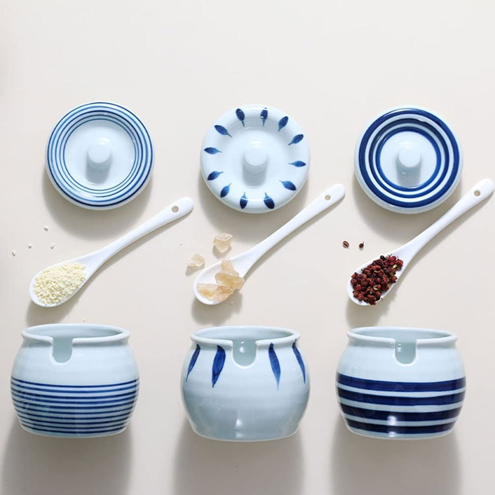 Amazon.co.jp: 調味料入れ 陶器 蓋付き スプーン 調味料ストッカー
