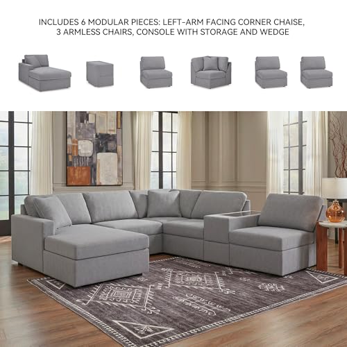 Image of Signature Design by Ashley 6 Seater Sectional Sofa with Chaise, Granite