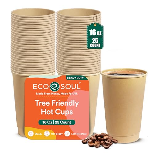 ECO SOUL 100% Compostable Plant-Based 16oz Hot Cups | (25