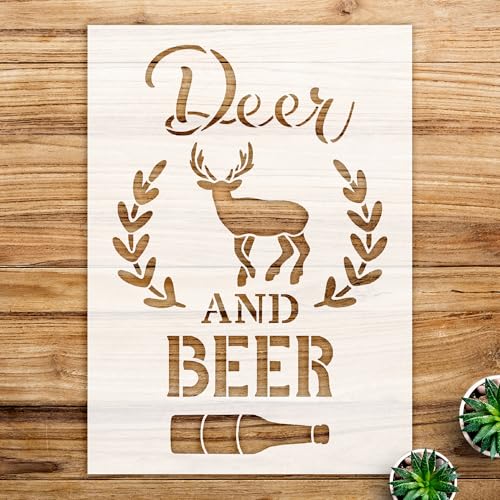 Deer and Beer Stencil Pattern for Home Decor and Crafts, Reusable Mylar Template, Ideal for Man cave, DIY Projects, and Country Hunting Themes - Size A3 (11.9