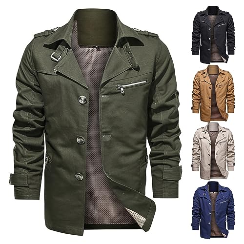 Men's Trench Coat Midtweight Mid-Length Slim Fit Windbreaker Military Cargo Jackets Single Breasted Coats for Men3