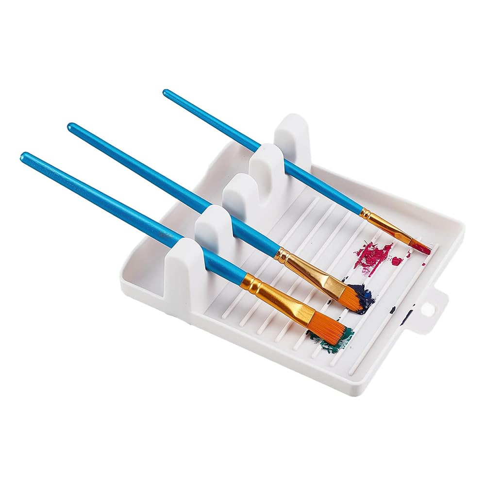 GORGECRAFT 1Pc Paint Brush Rest Holder White Plastic 4 Slots Paintings Brushes Rests Drip Tray Pad for Watercolor Oil Acrylic Painting Crafts Party Artists Adults School Accessories