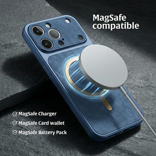 Image of amazon basics Converter Case for iPhone 15 Pro | Premium Protective Mag-Safe Cover | iPhone 17 Pro Series Style Design | in Built Camera Guard | Wireless Charging Compatible - Blue