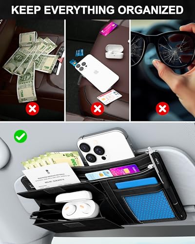 Image of FEDUS Pack of 2 Premium Car Sun Visor Organizer and Storage Car Document Holder, Sunglasses Holder for Car, All New Accessories Multipocket Pouch Auto Interior Accessories for Truck, SUV