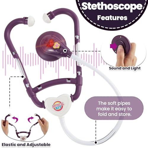 BUYGER Arztkoffer Kinder mit Elektrisch Stethoskop Thermometer, Medizinische Spielzeug, Tierarzt Doktor Rollenspiel, Geschenk für Kinder 3 + Jahren, Lila