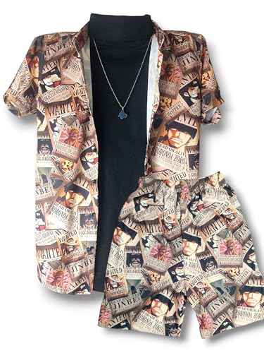 Image of One Piece Anime Wanted Poster Lycra Blend Outfit, Shorts and shirt Set, Dark Peach