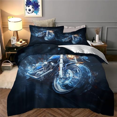 Housse de couette moto 3D microfibre 260x220 lavable toutes saisons