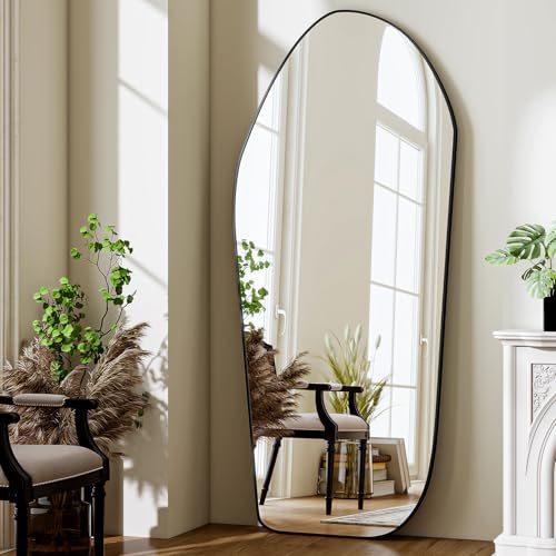 BEAUTYPEAK Full Length Dress Mirror - Floor Mirror 76"x34" Irregular Diamond Shape Aluminum Frame, Standing or Hanging Mirror for Bedroom Living Room Entryway, Black