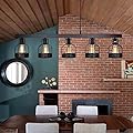 UNITARY Farmhouse Pendant Lights Kitchen Island, Kitchen Light Fixtures, Rustic Dining Room Light Fixture with 5 E26 Bulb Sockets, Black Metal Long Pool Table Lights, Ceiling Pendant Light Fixtures
