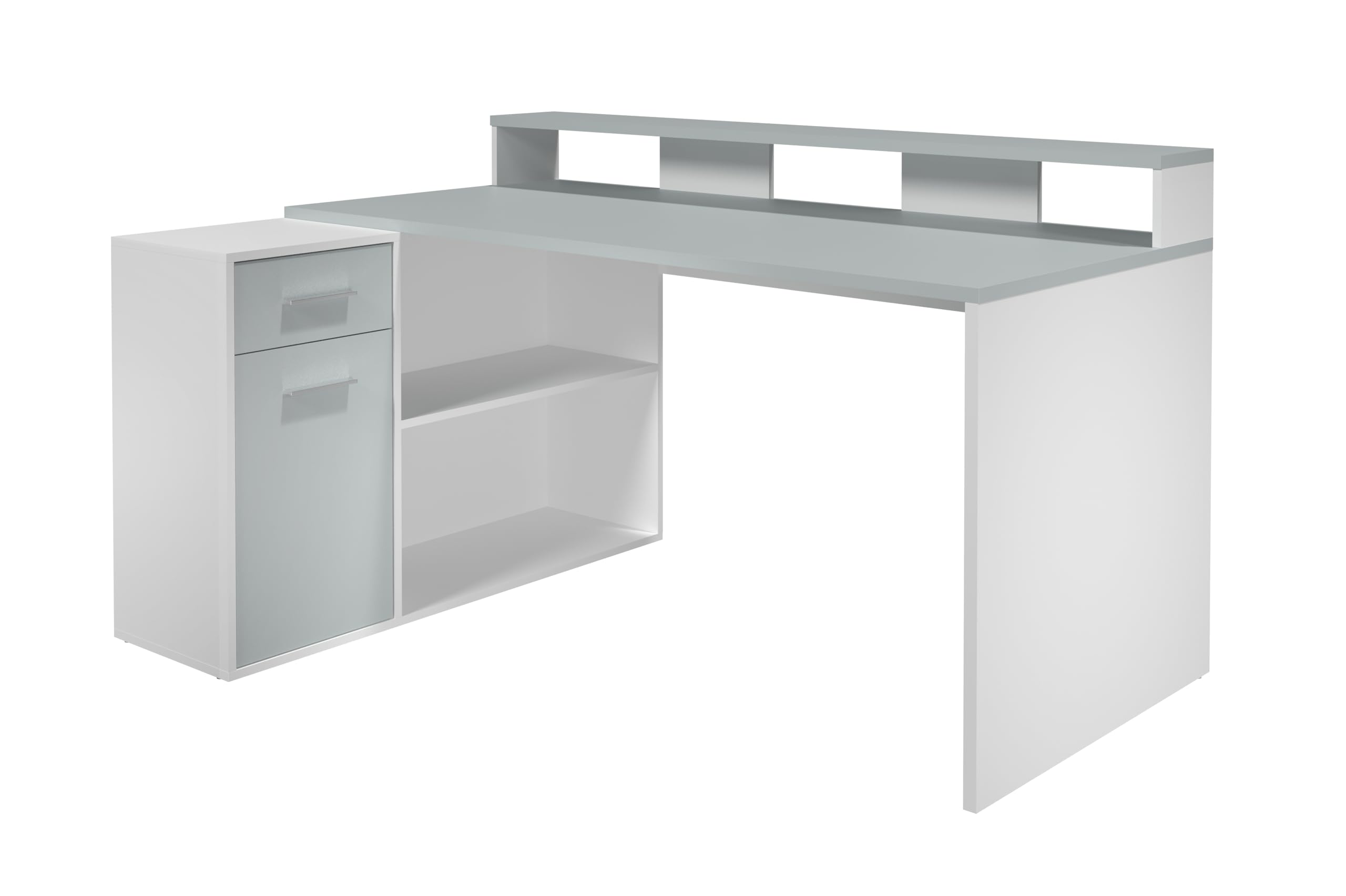 trendteam smart living - Table de Jeu - Bureau - Taille de la Configuration Gamer (LxHxP) 160 x 92 x 115 cm - Couleur Blanc et Gris Clair - 203900703