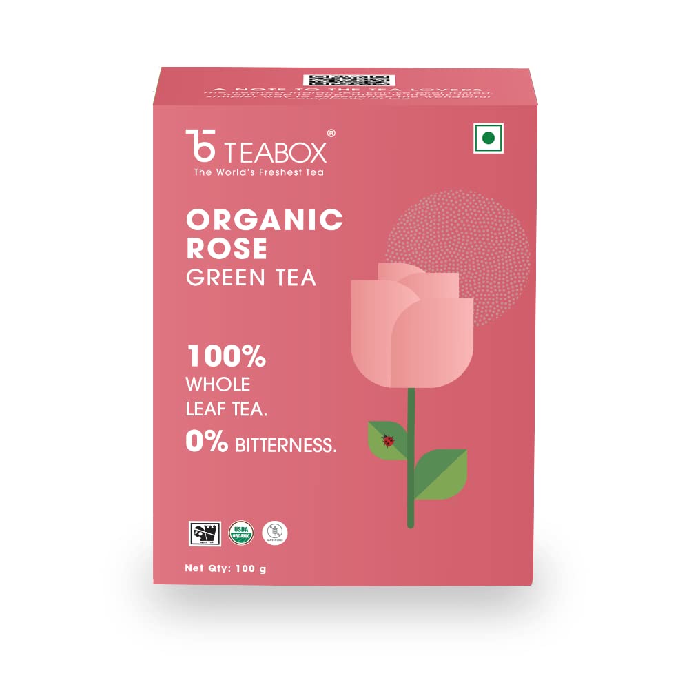 Teabox Rose Green Tea Loose Leaves 100 Grams | A Delightful Floral Infusion | Made with 100% Whole Leaf & Natural Rose Petals