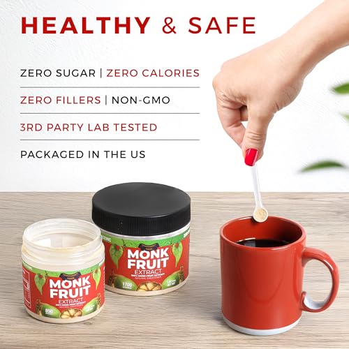 100% Monk Fruit Extract (90X Sweeter Than Sugar) Monk Fruit Sweetener No Erythritol, Sugar Substitute, Zero Calories, Zero Glycemic, Non-GMO, 25% Mogroside V - Transparency Foods (1.5oz, 850 servings)