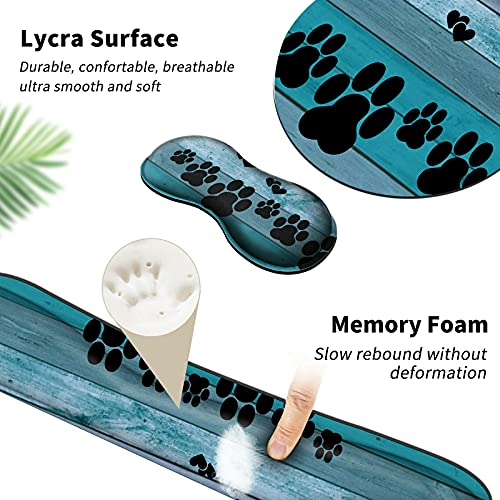 4Pcs Mouse Pad Set, Keyboard Pad Wrist Support + Wrist Rest Mat + Round Gaming Mouse Pad + Cute Coasters, Memory Foam With Anti-Slip Rubber Base For Office/Home Use, Dog Paw Blue Wood Grain #TOP1