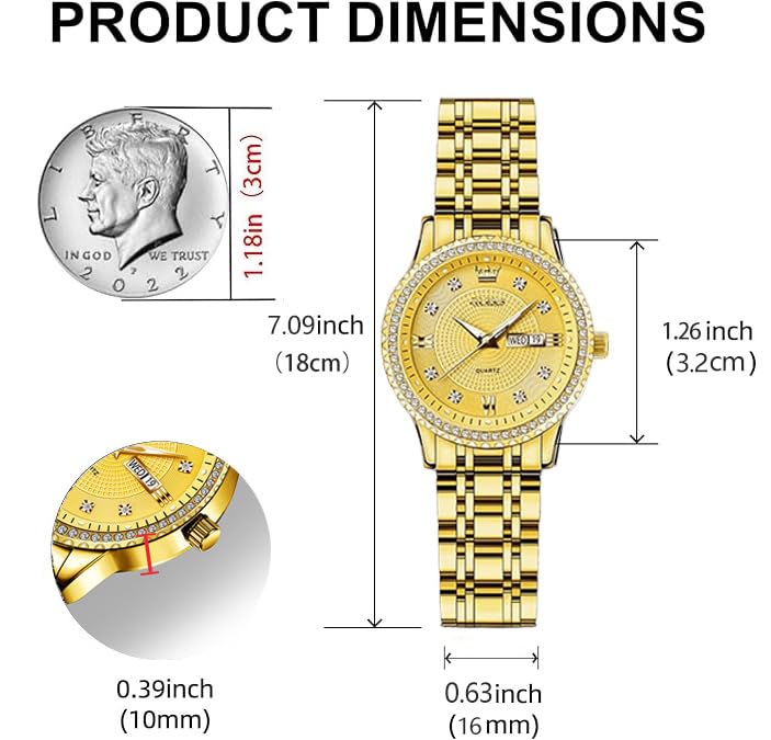 OLEVS Womens Watches Small Face Ladies Watches for Women with Day Date Diamond Silver Gold Two Tone Stainless Steel Waterproof Analog Reloj para Mujer Classic Fashion Dress Quartz Womens Wrist Watch4