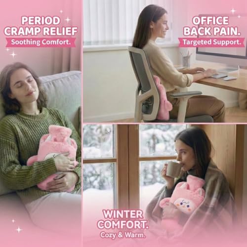 Image of Nuvex Hot Water Bottle with Soft Plush Cover 1000ml Silicone Hot & Cold Pack for Pain Relief, Menstrual Cramps, Neck, Joints & Injury, Therapeutic Heating Bag for Warmth, Muscle Care & Relaxation (Pink)