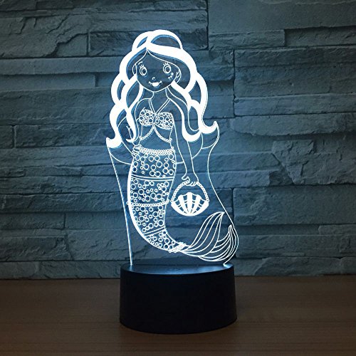 7 Color Changing Night Lamp 3D Atmosphere Bulbing Light 3D Visual Illusion LED Lamp for Kids Toy Christmas Birthday Gifts (Mermaid)