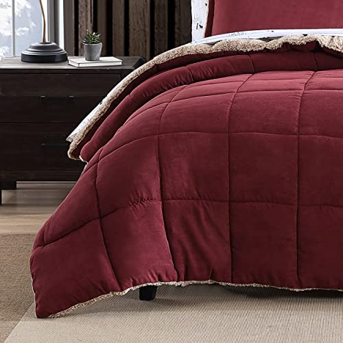 Image of Eddie Bauer - Twin Comforter Set, Reversible Sherpa Bedding with Matching Shams, Cozy & Warm Home Decor (Sherwood Red, Twin)