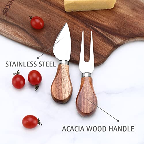 hecef Cheese Board set of 3,a Acacia Wood Cheese Plate & a Cheese Knife & a Cheese Fork, Cheese Platter Slate Board Cheese Serving Board (Cheese board with 2 knives)