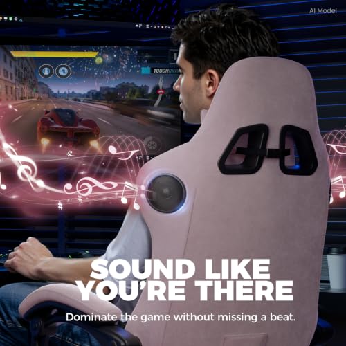 Image of GTPLAYER ACE-PRO Music Gaming Chairs - Built-in Speakers, App Support & Bluetooth Control, Computer Game Chairs with Footrest for Adults, Ergonomic Reclining Silla, Linkage Armrest, Pink 【Velvet】