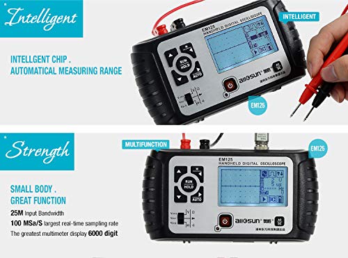 Allsun Handheld Oscilloscope Automotive Tool, 2-In-1 25Mhz Lab Scope And Multimeter With Waveform Generator, Backlit Screen,Ac/Dc Voltage Ohm Tester,Testing In Auto Repair &Electrical Applications #TOP5