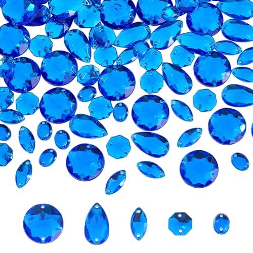 PandaHall 100 piezas de gemas azules AB cristales de coser acrílicos facetados diamantes de imitación espalda plana para la decoración del vestido ropa