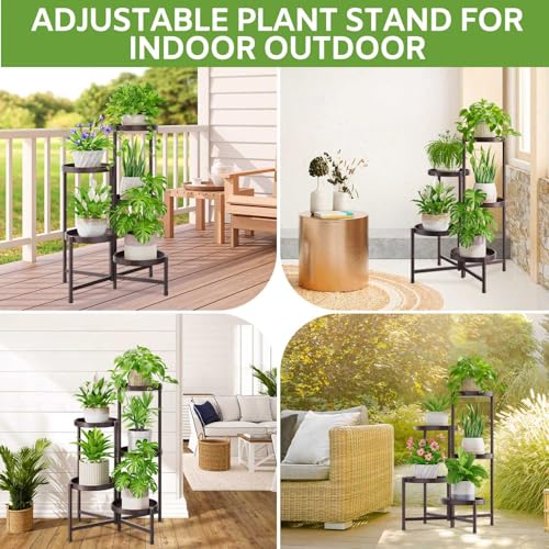 Image of iDavosic.ly 5 Tier Large Plant Stand Indoor, 10 Inch Wide Tall Corner Metal Plant Stands Outdoor for Multiple Plants, Folding Tiered Flower Display Holder Rack Shelf, Violet Bronze